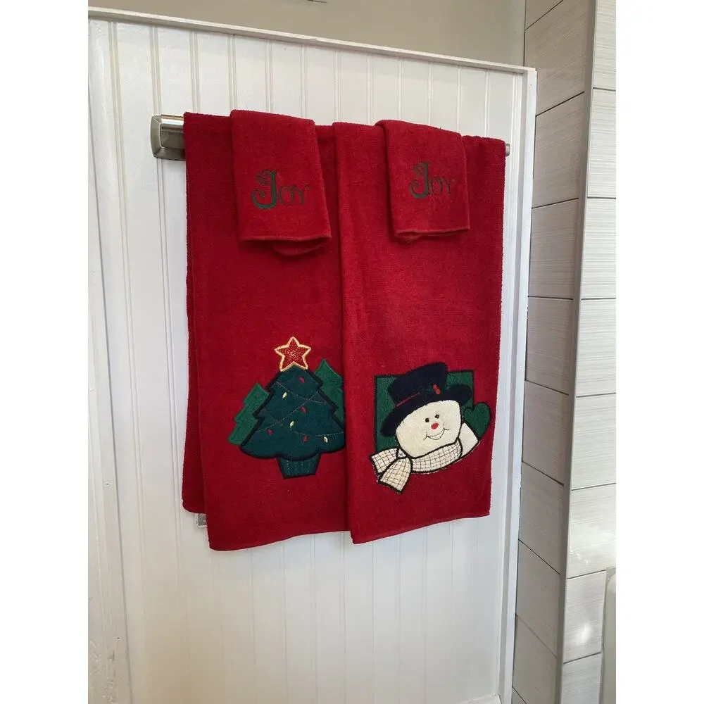 Christmas Towel Set by Cannon Vintage Red & Green Cotton Decorative Novelty XMas